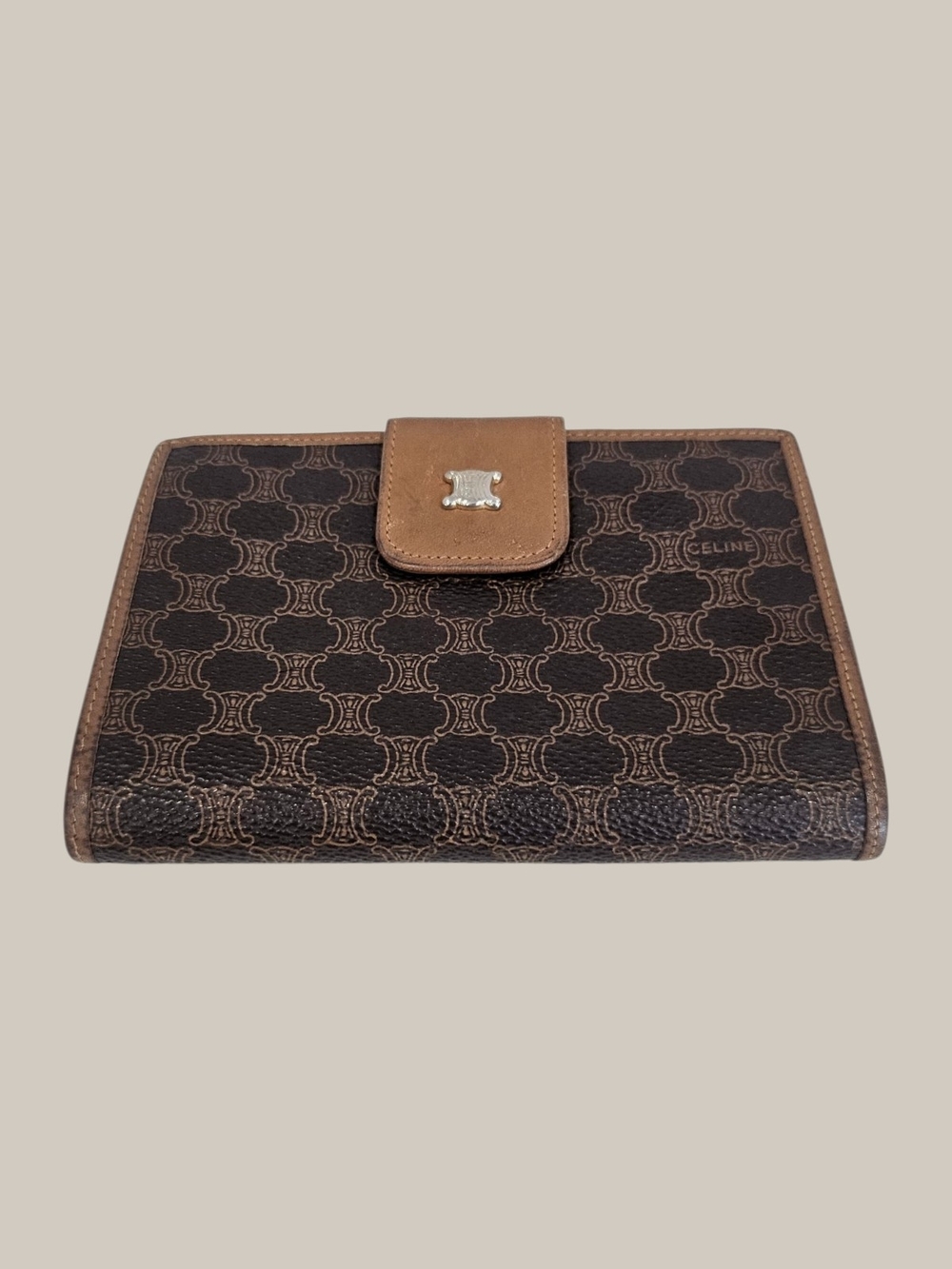 CELINE Brown Triomphe Canvas Leather Wallet - Picture 3 of 16